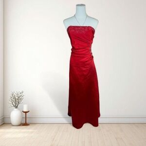 Y2K red strapless beaded maxi gown Alfred Angelo formal prom dress elegantT